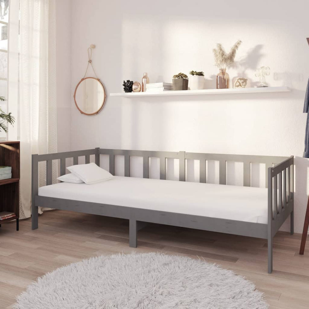 vidaXL Lit de repos avec matelas 90x200 cm Gris Pin Massif
