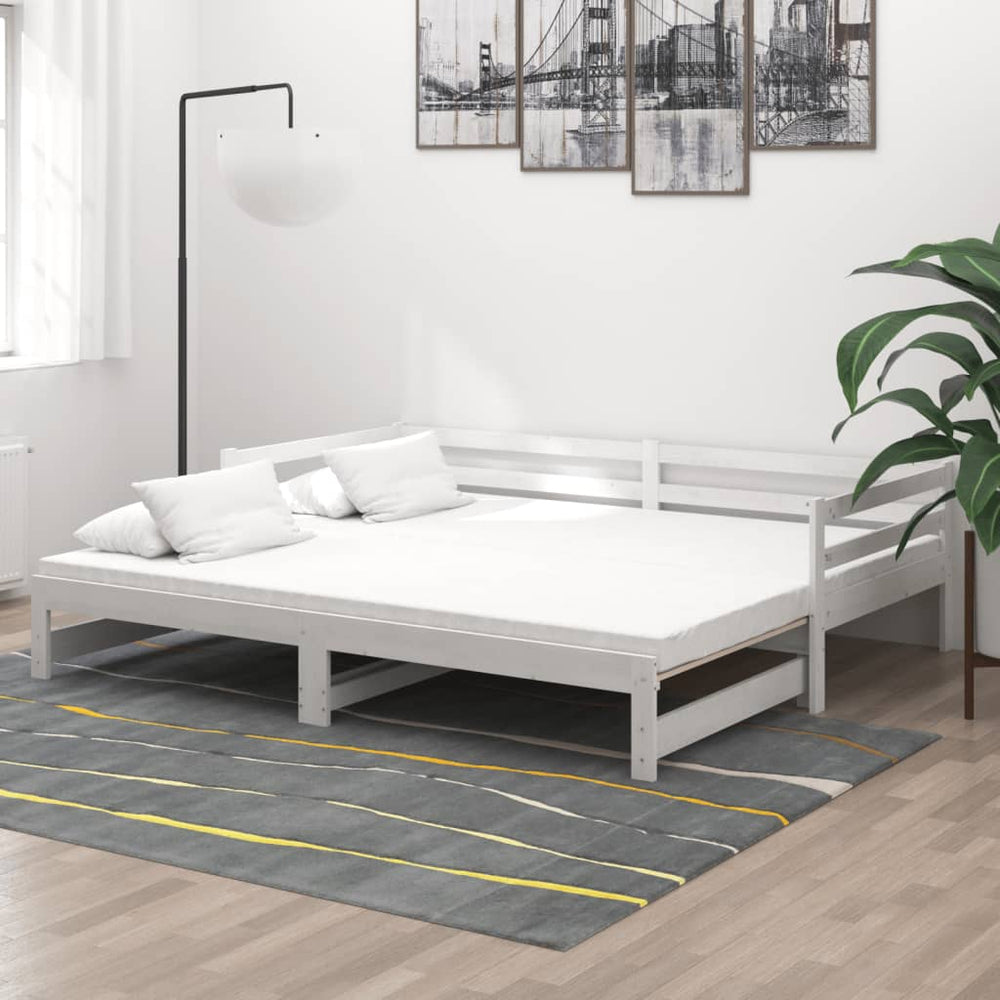 vidaXL Lit de jour gigogne 2x(90x200) cm Blanc Bois de pin massif