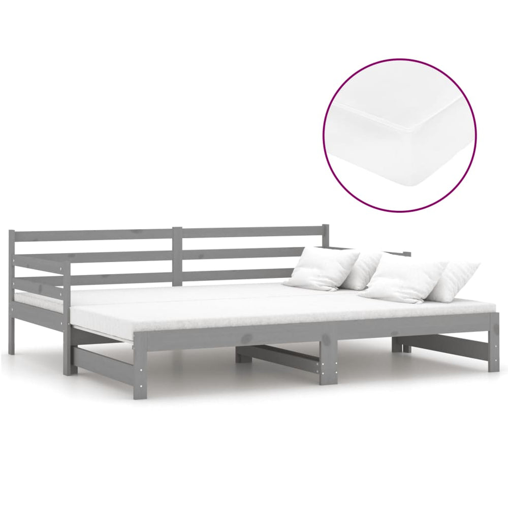 vidaXL Lit de jour extensible 2x(90x200) cm gris bois de pin massif