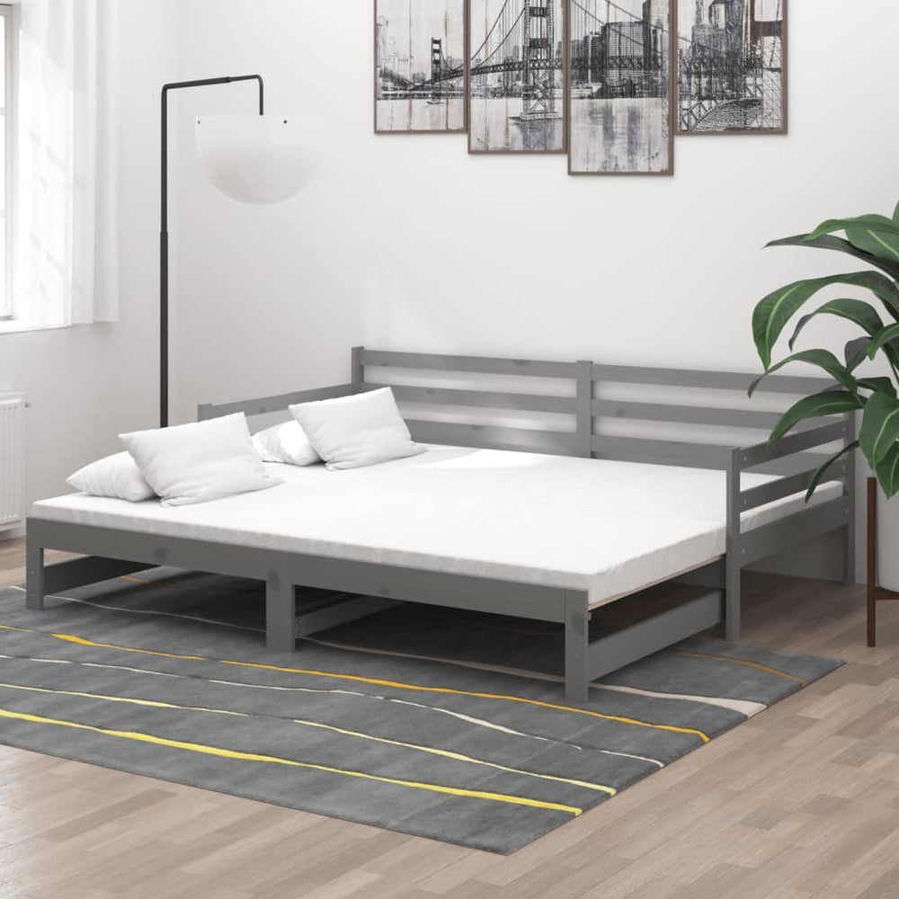 vidaXL Lit de jour extensible 2x(90x200) cm gris bois de pin massif