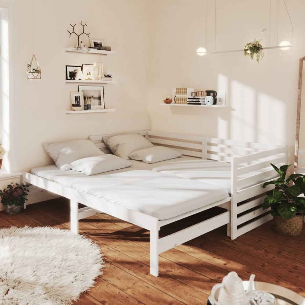 vidaXL Lit de jour gigogne 2x(90x200) cm Blanc Bois de pin massif