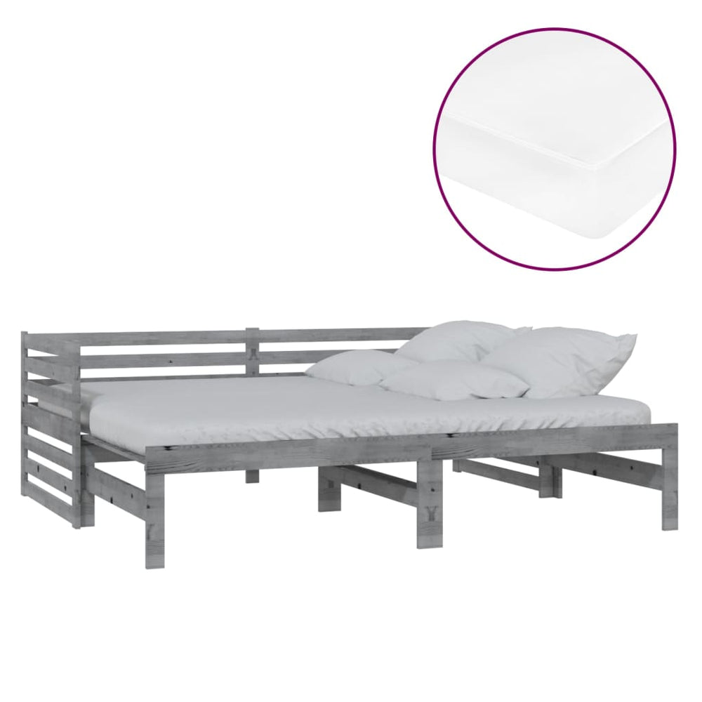 vidaXL Lit de jour extensible 2x(90x200) cm gris bois de pin massif