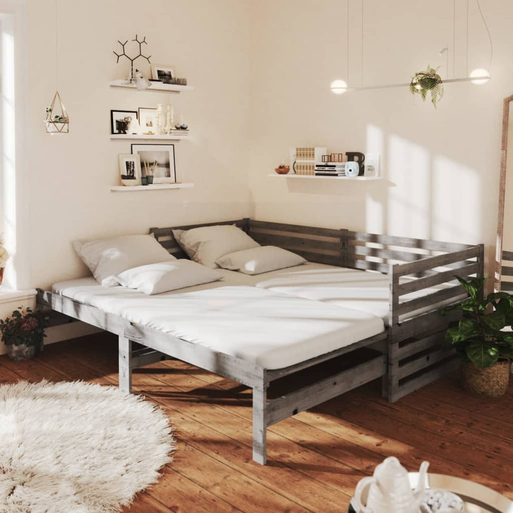vidaXL Lit de jour extensible 2x(90x200) cm gris bois de pin massif