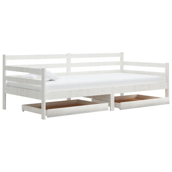 vidaXL Lit de repos avec tiroirs 90x200 cm Bois de pin massif Blanc