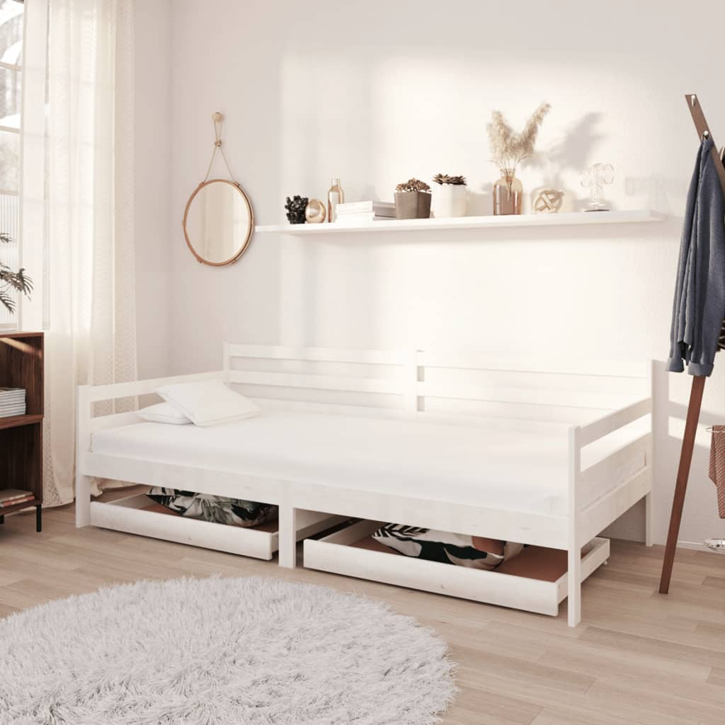 vidaXL Lit de repos avec tiroirs 90x200 cm Bois de pin massif Blanc