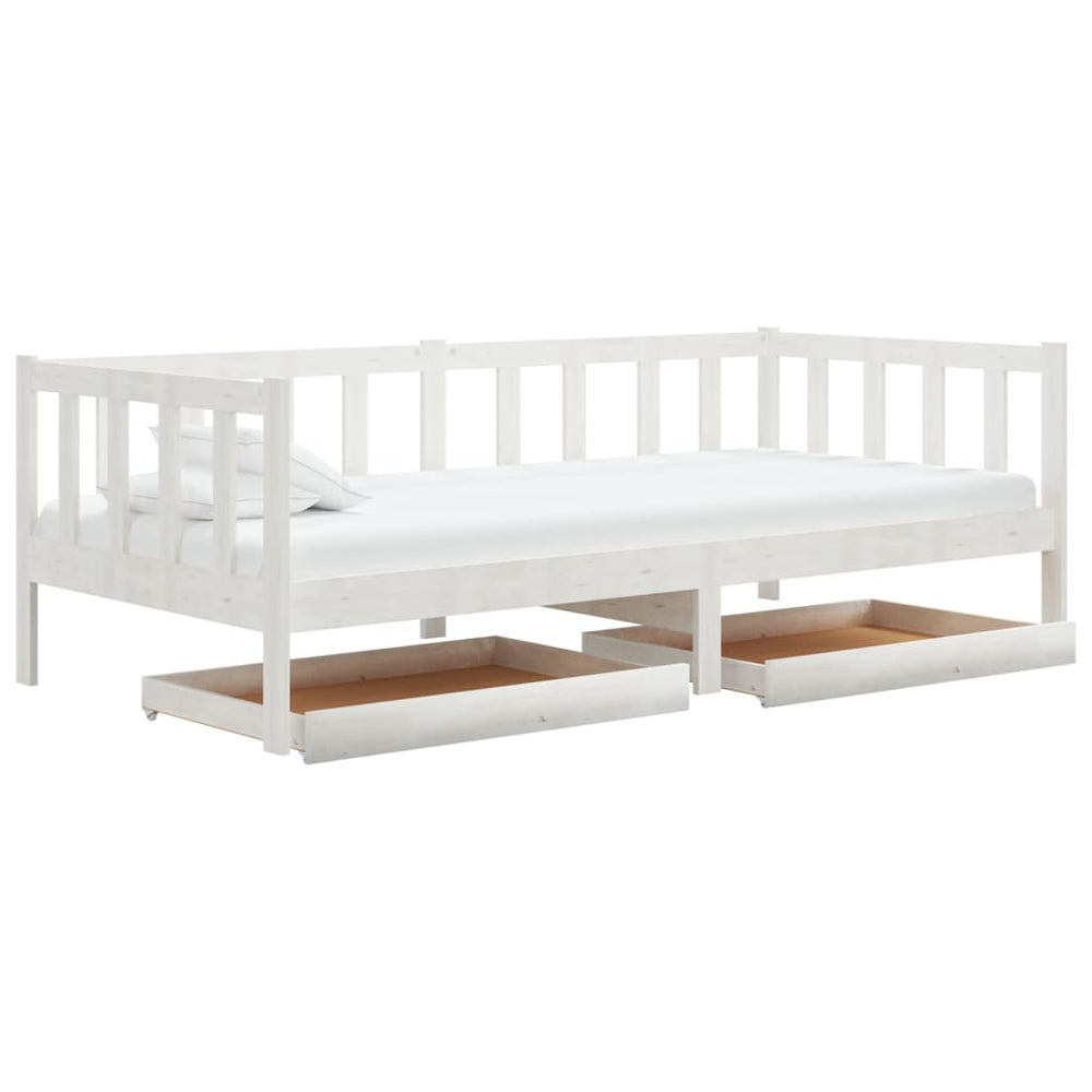 vidaXL Lit de repos avec tiroirs 90x200 cm Bois de pin massif Blanc