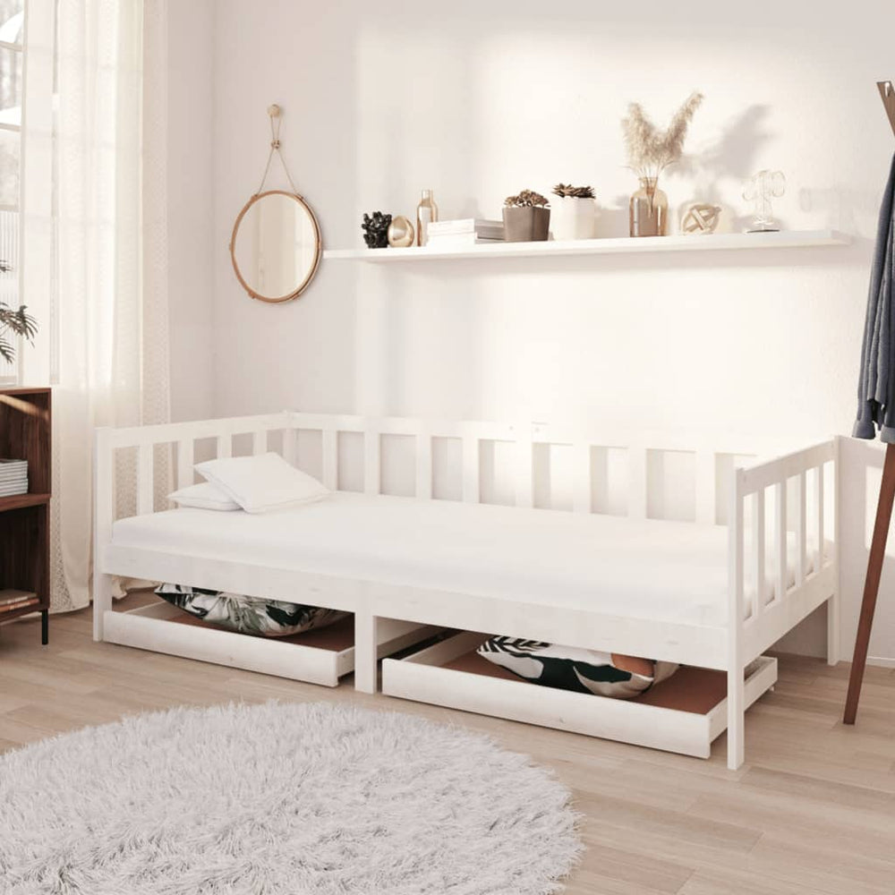 vidaXL Lit de repos avec tiroirs 90x200 cm Bois de pin massif Blanc