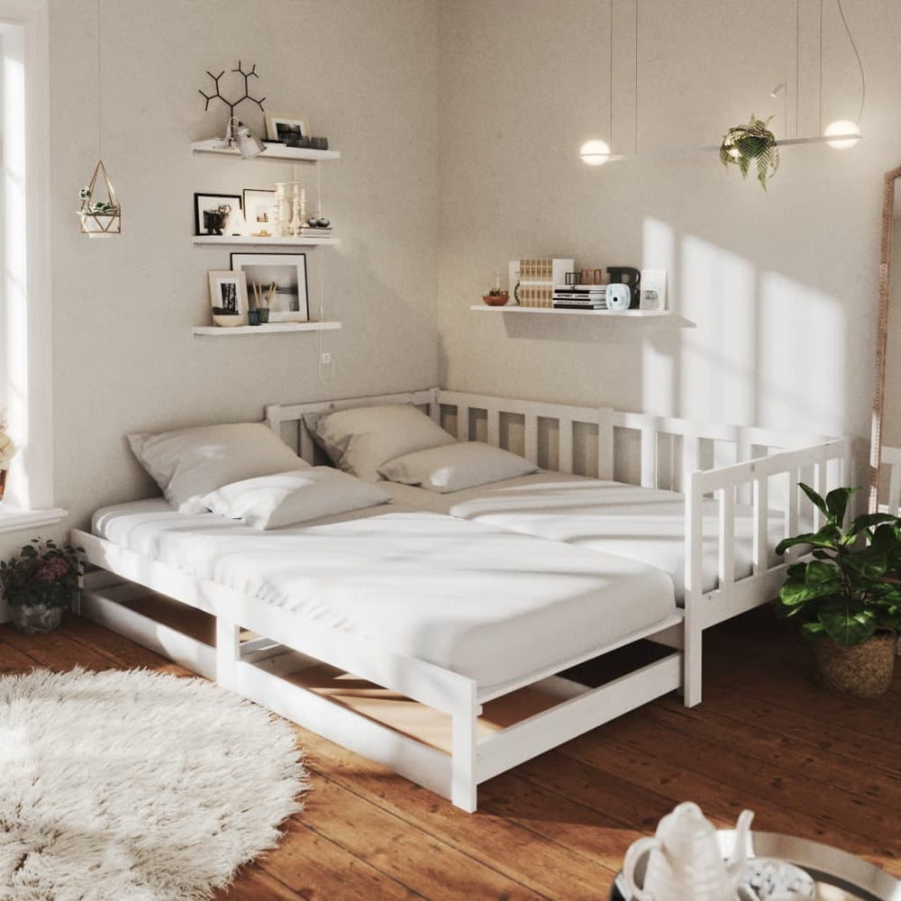 vidaXL Lit de jour gigogne 2x(90x200) cm Blanc Bois de pin massif