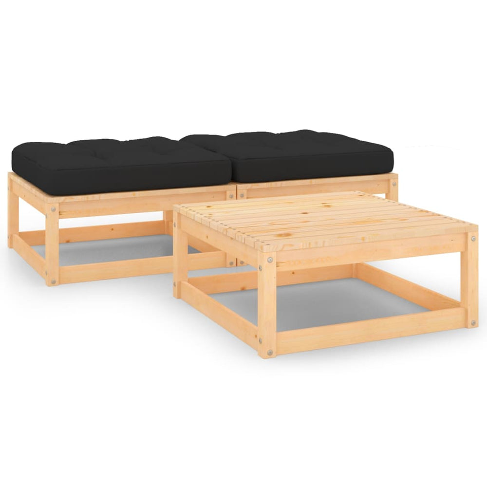vidaXL Salon de jardin 3 pièces avec coussins Bois de pin massif