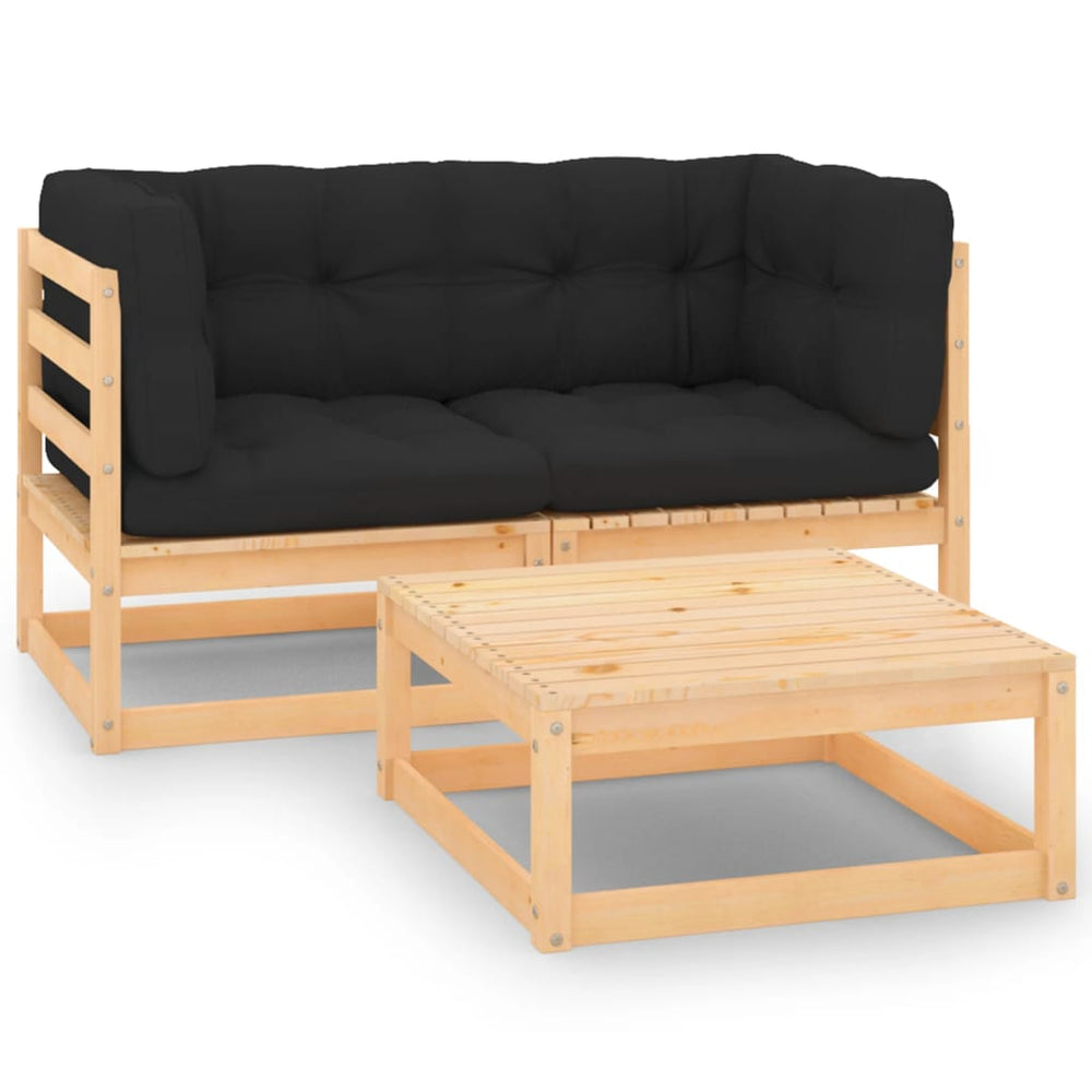 vidaXL Salon de jardin 3 pièces avec coussins Bois de pin massif