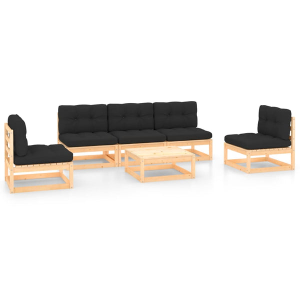 6-tlg. Garten-Lounge-Set mit Kissen Massivholz Kiefer