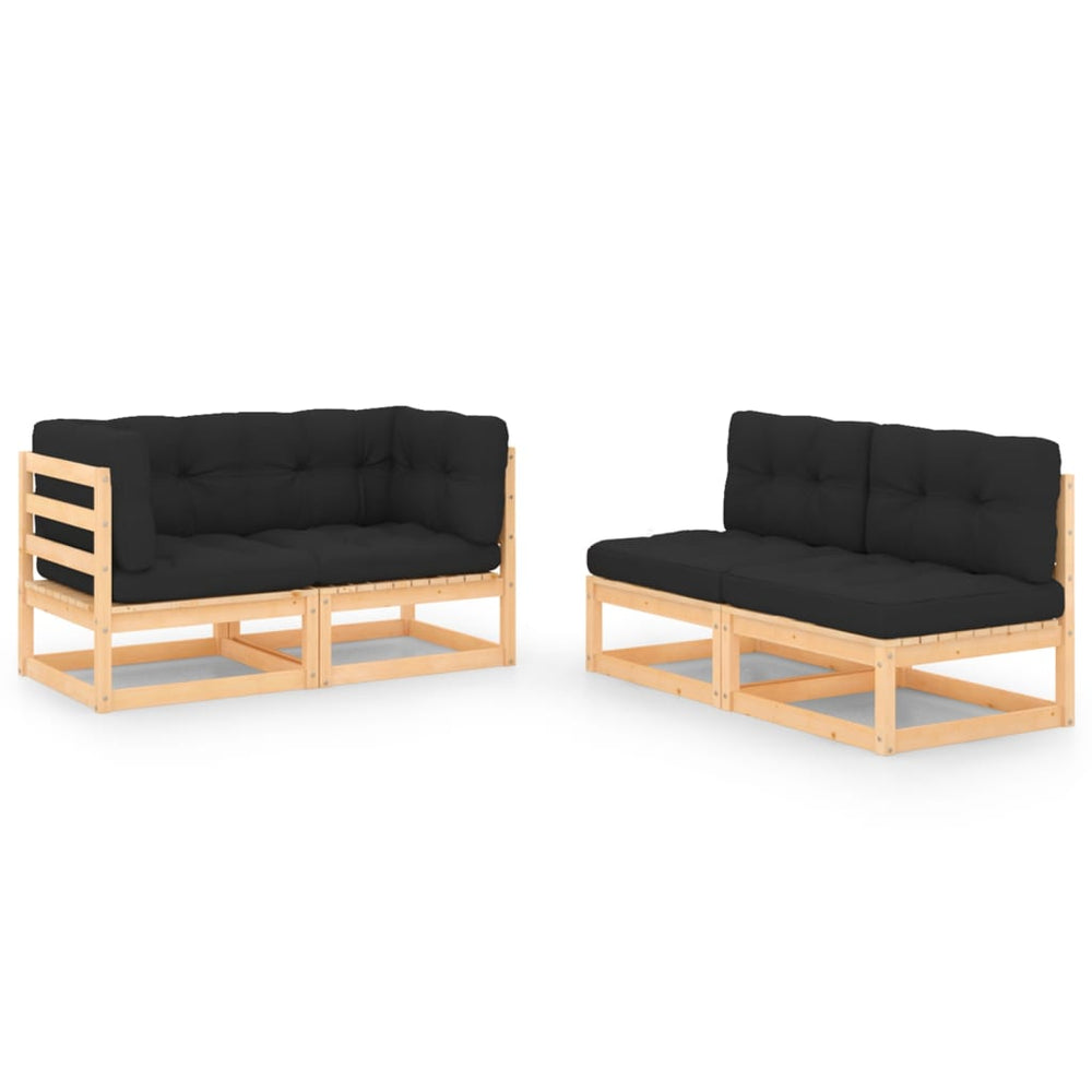 vidaXL Ensemble de salon de jardin 4 pcs avec coussins Bois de pin massif