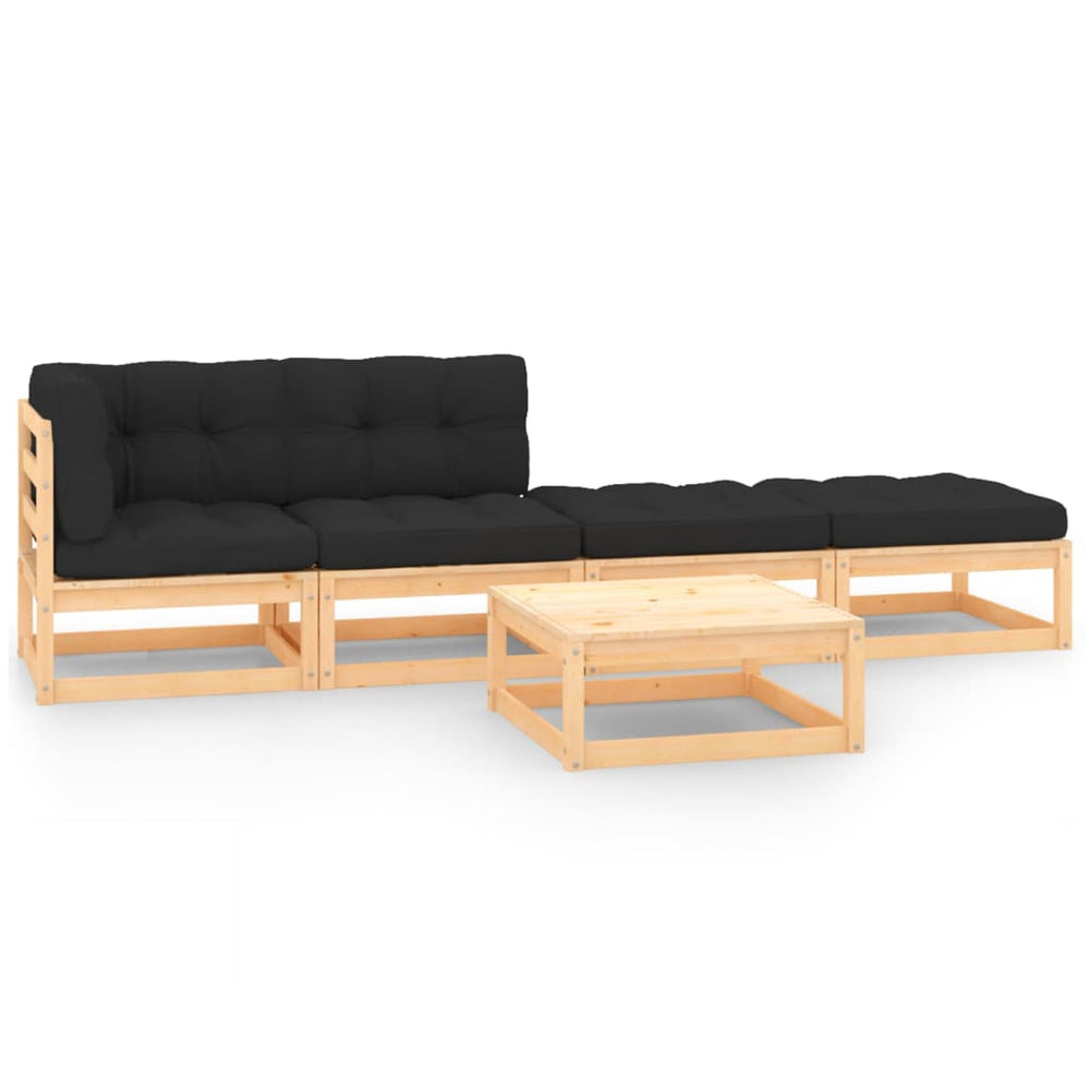 vidaXL Salon de jardin 5 pcs avec coussins Bois de pin massif