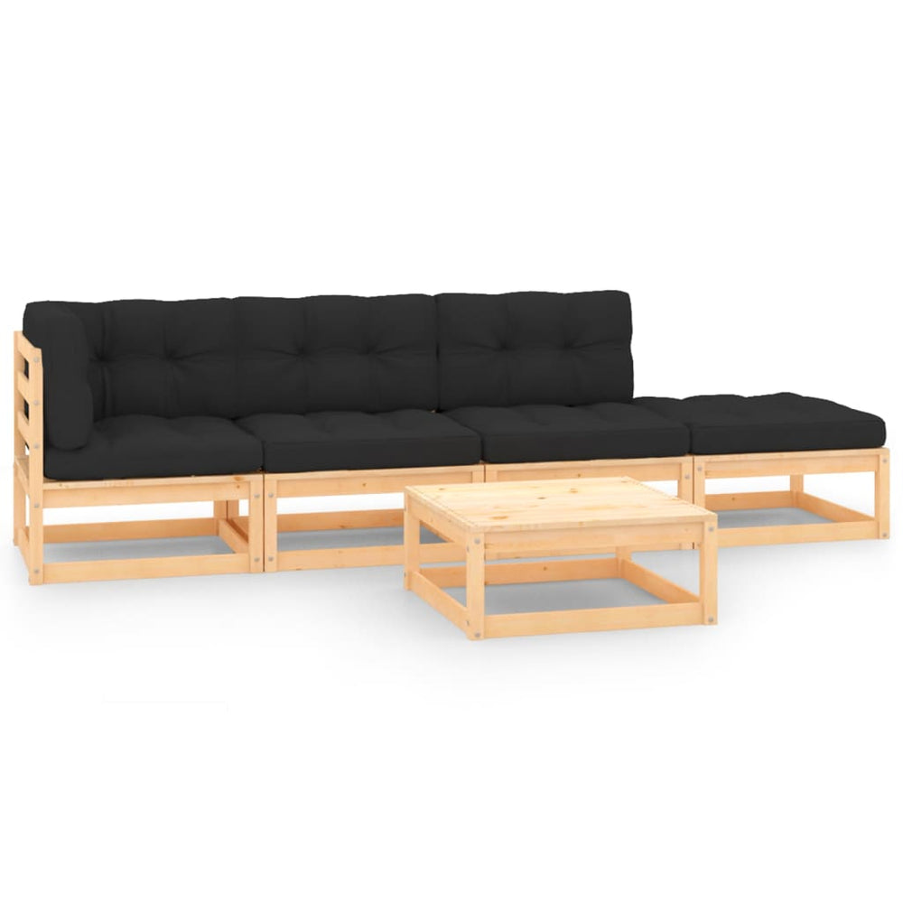 vidaXL Salon de jardin 5 pcs avec coussins Bois de pin massif