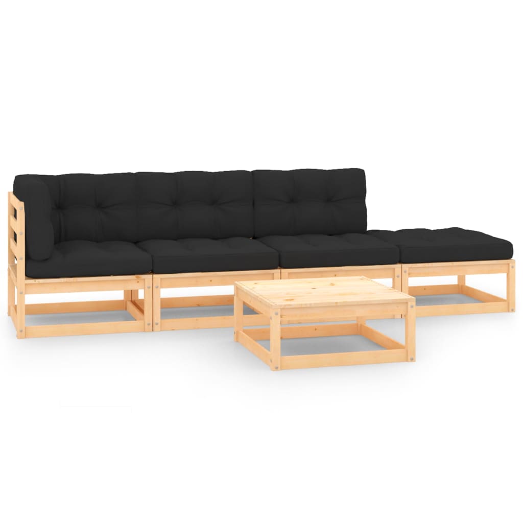 vidaXL Salon de jardin 5 pcs avec coussins Bois de pin massif