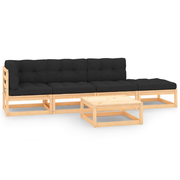vidaXL Salon de jardin 5 pcs avec coussins Bois de pin massif