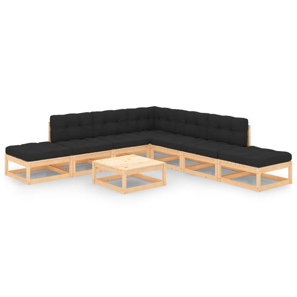 vidaXL Salon de jardin 8 pcs avec coussins, bois de pin massif