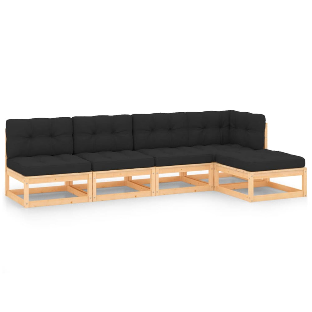 vidaXL Salon de jardin 5 pcs avec coussins Bois de pin massif