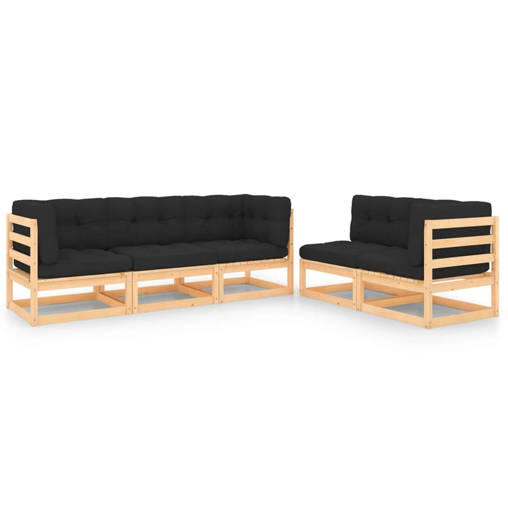 vidaXL Salon de jardin 5 pcs avec coussins Bois de pin massif
