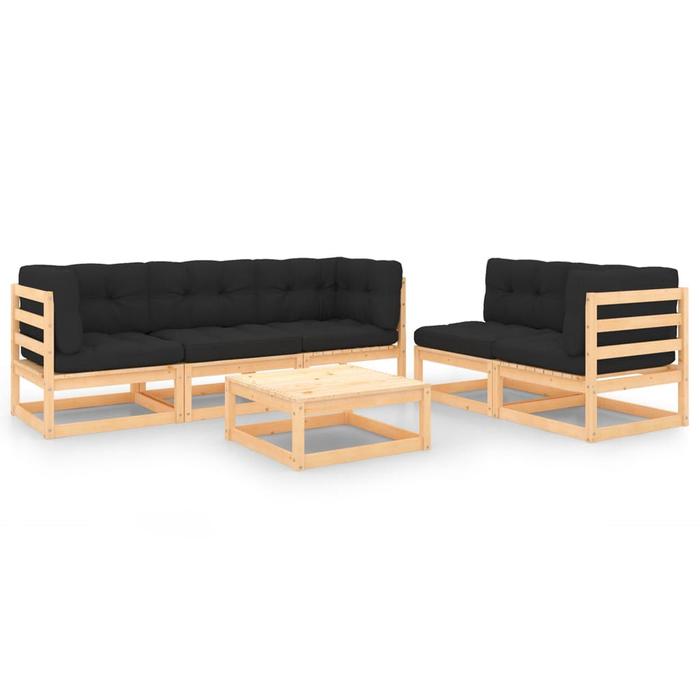 vidaXL Salon de jardin 6 pcs avec coussins Bois de pin massif