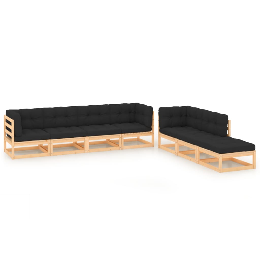 vidaXL Salon de jardin 7 pcs avec coussins en pin massif