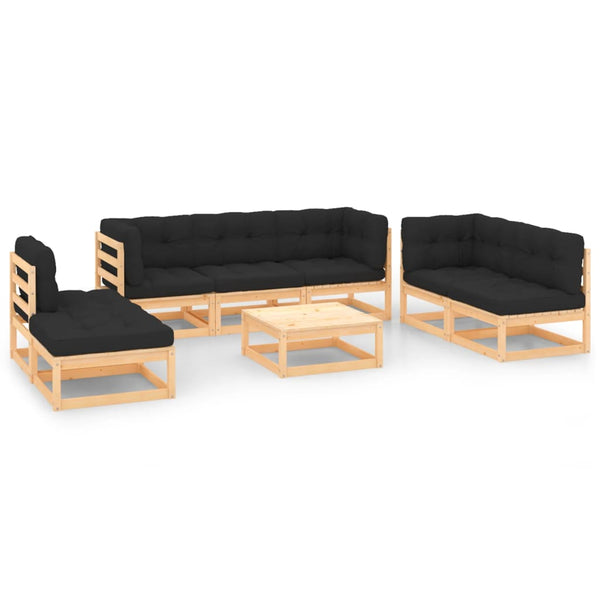 vidaXL Salon de jardin 8 pcs avec coussins, bois de pin massif
