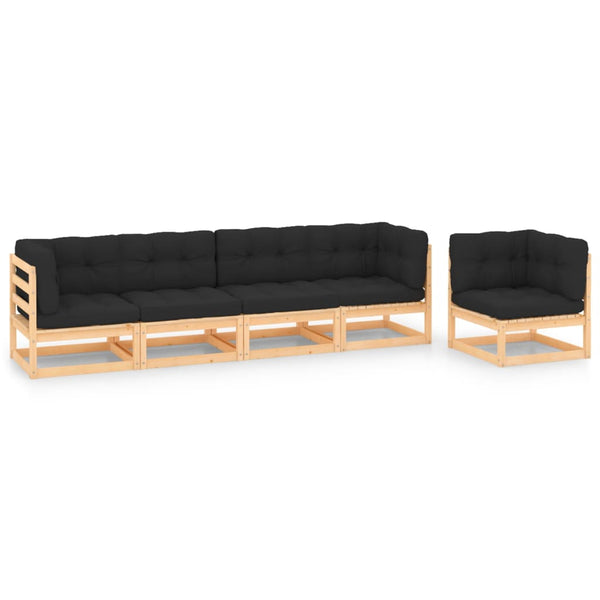 vidaXL Salon de jardin 5 pcs avec coussins Bois de pin massif
