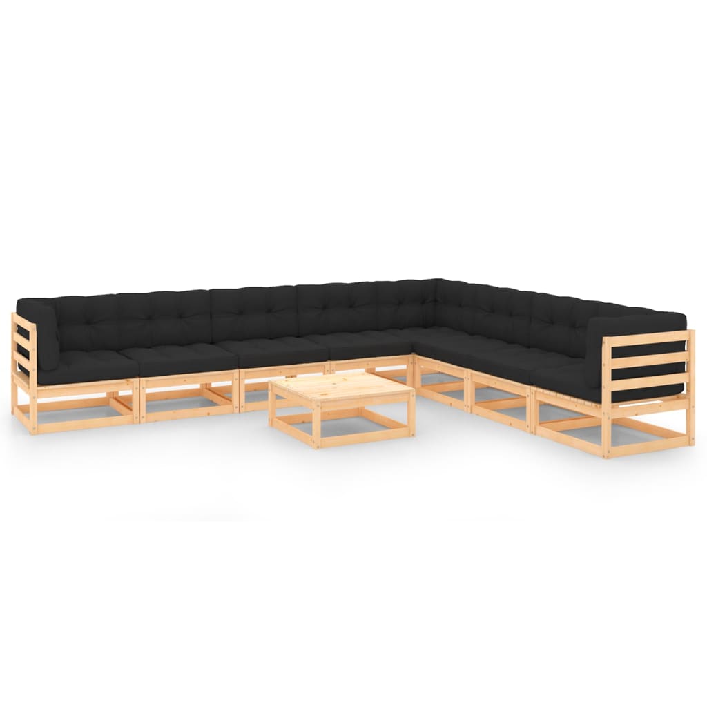 vidaXL Salon de jardin 9 pcs avec coussins Bois de pin massif