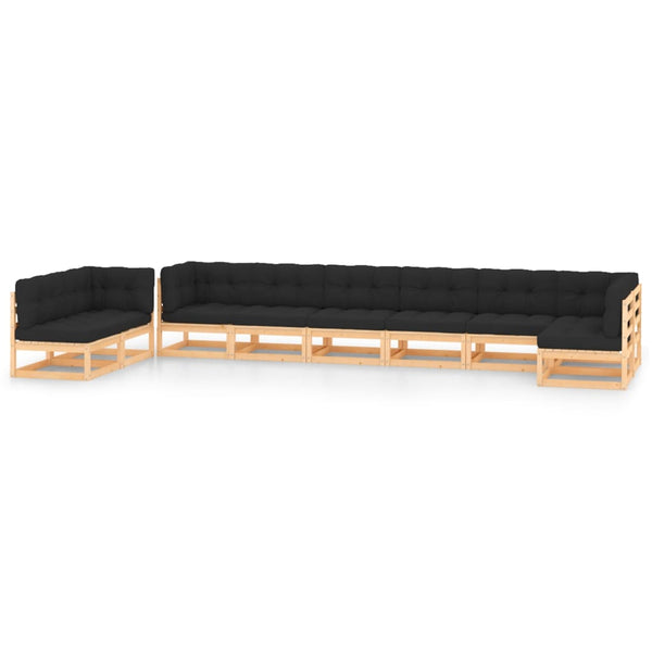 9-tlg. Garten-Lounge-Set mit Kissen Massivholz Kiefer