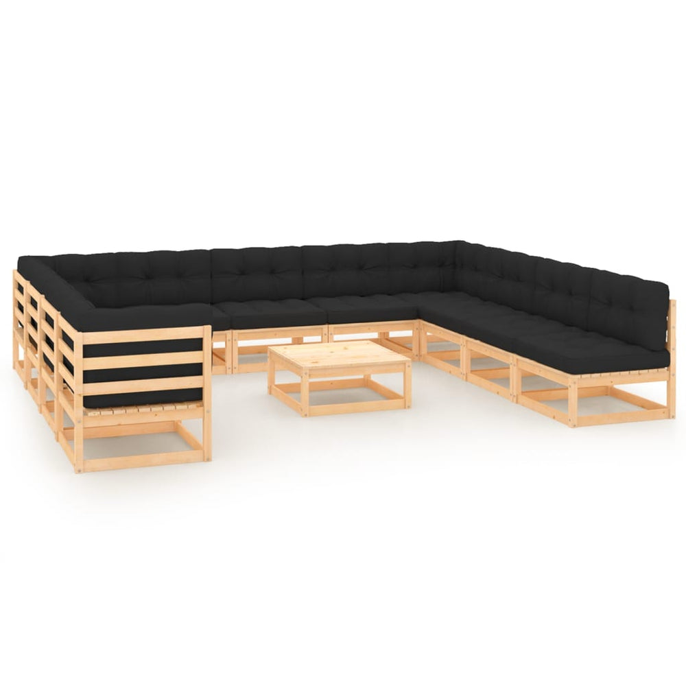 vidaXL Salon de jardin 12 pièces avec coussins, bois de pin massif