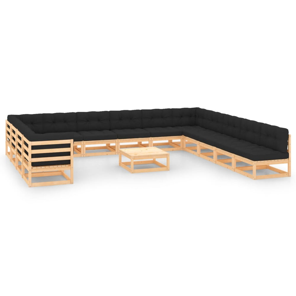 vidaXL Salon de jardin 14 pcs avec coussins Bois de pin massif