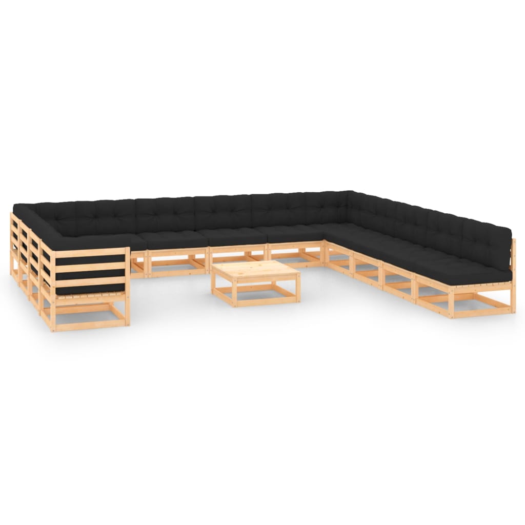 vidaXL Salon de jardin 14 pcs avec coussins Bois de pin massif