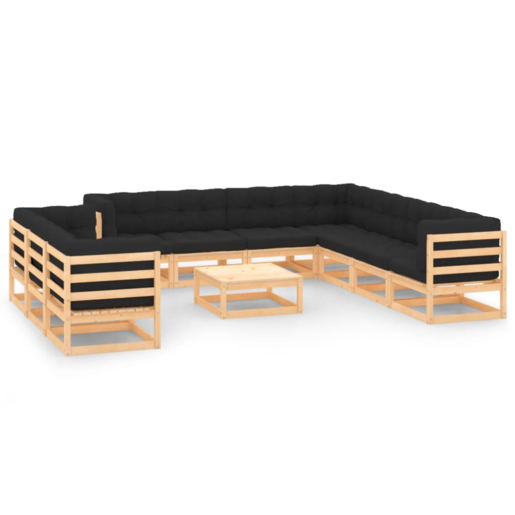 vidaXL Salon de jardin 11 pcs avec coussins Bois de pin massif