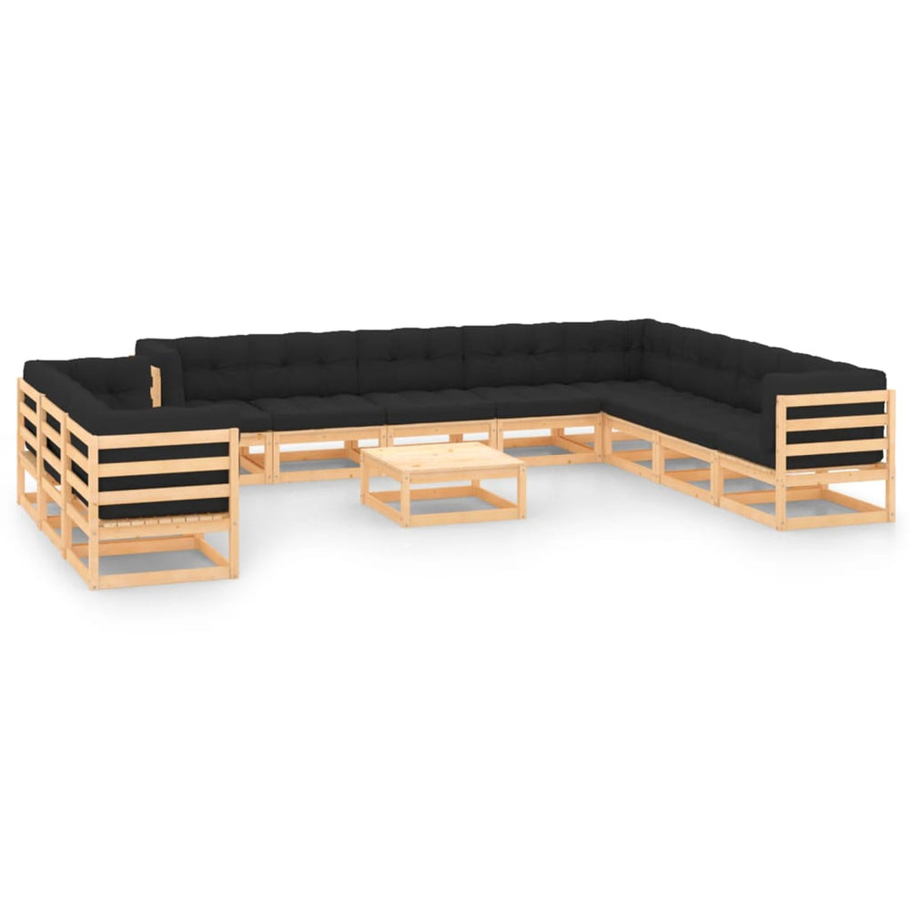 vidaXL Salon de jardin 12 pièces avec coussins, bois de pin massif