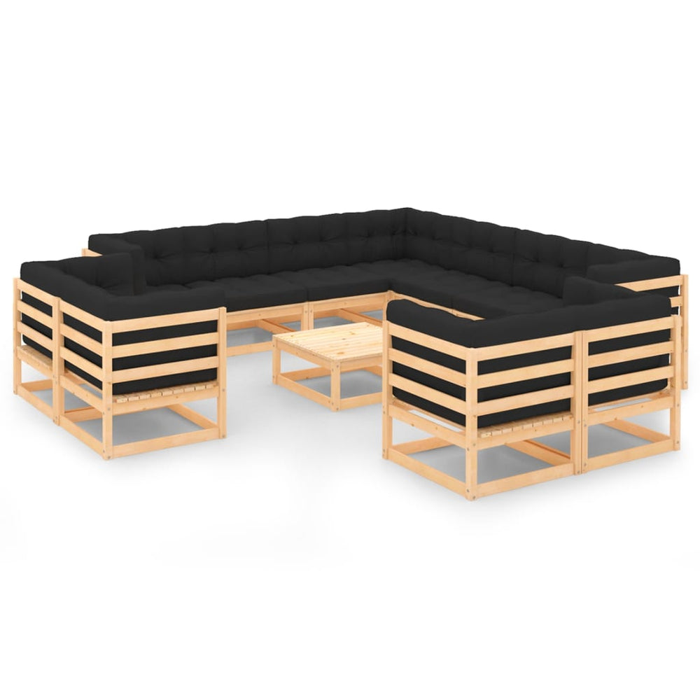 vidaXL Salon de jardin 12 pièces avec coussins, bois de pin massif
