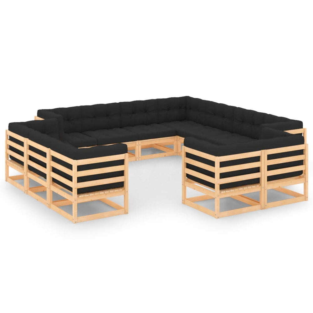 vidaXL Salon de jardin 12 pièces avec coussins, bois de pin massif