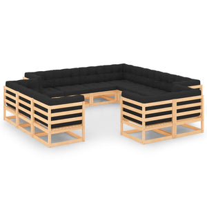 12-tlg. Garten-Lounge-Set mit Kissen Massivholz Kiefer