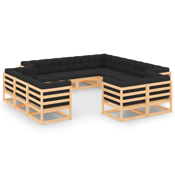 12-tlg. Garten-Lounge-Set mit Kissen Massivholz Kiefer
