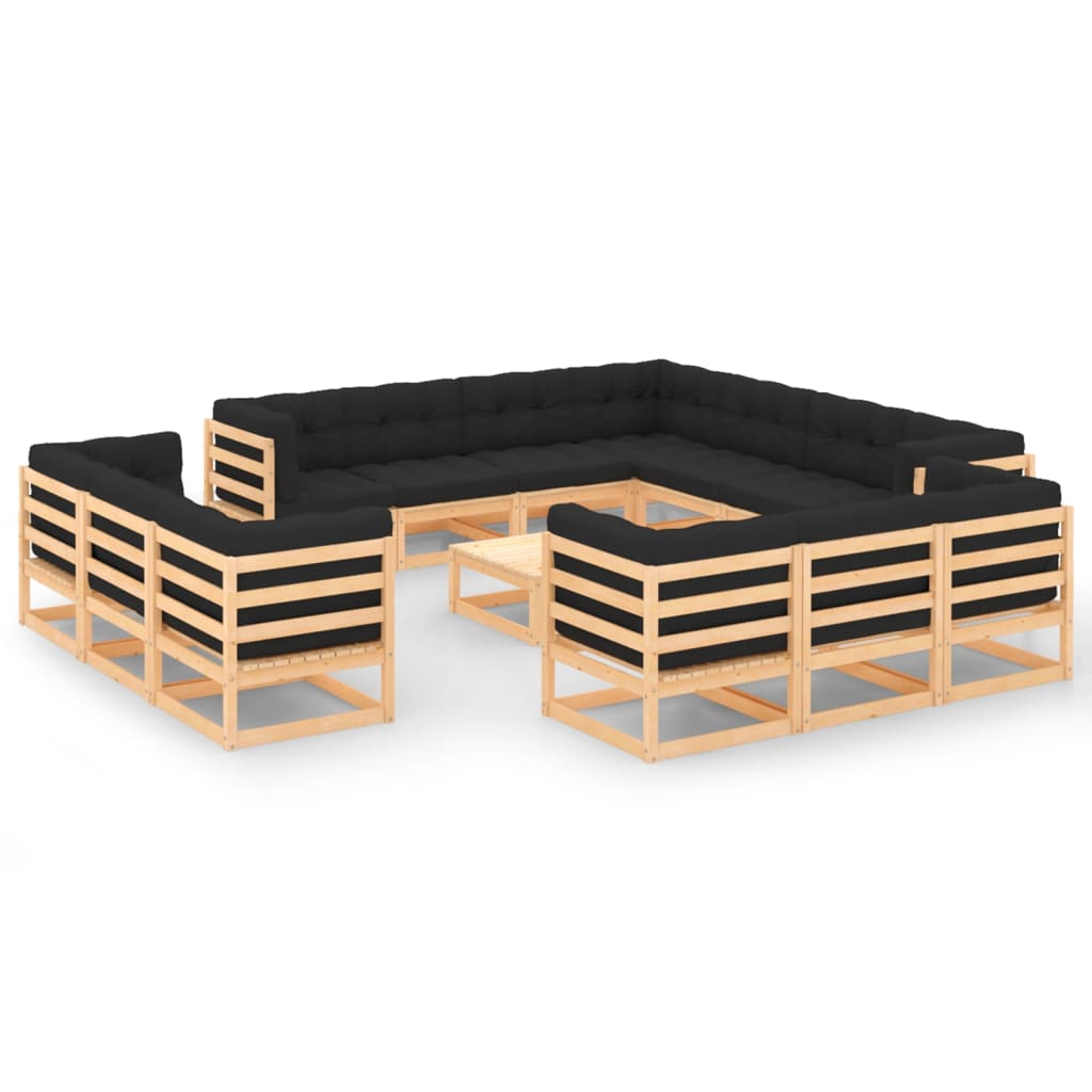 14-tlg. Garten-Lounge-Set mit Kissen Massivholz Kiefer