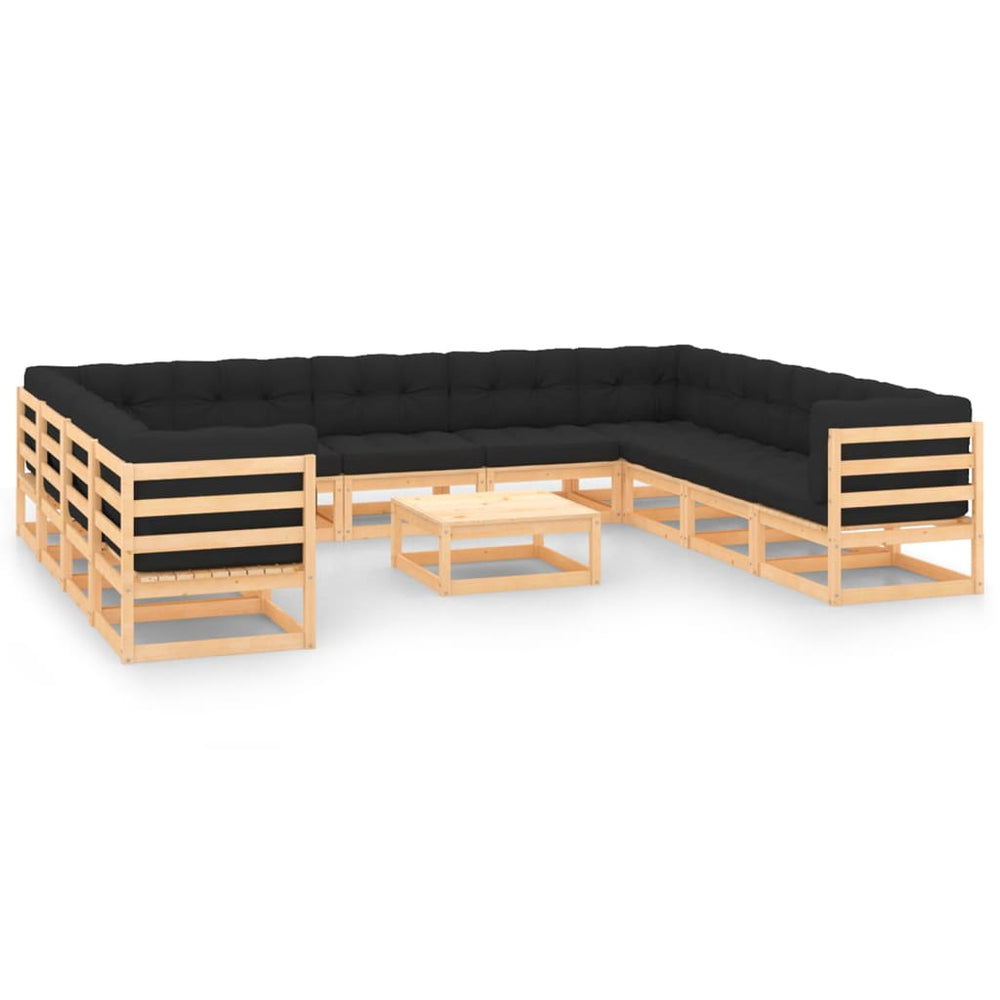 vidaXL Salon de jardin 12 pièces avec coussins, bois de pin massif