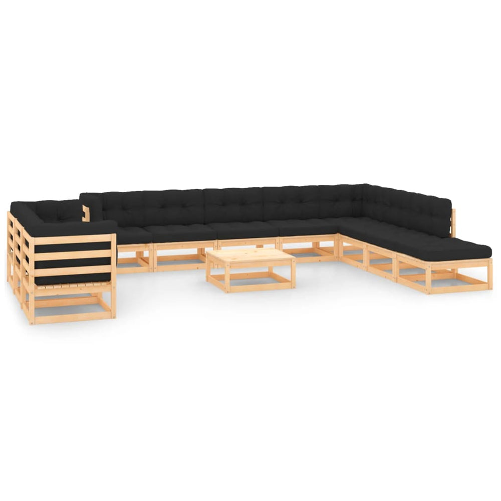 vidaXL Salon de jardin 12 pièces avec coussins, bois de pin massif