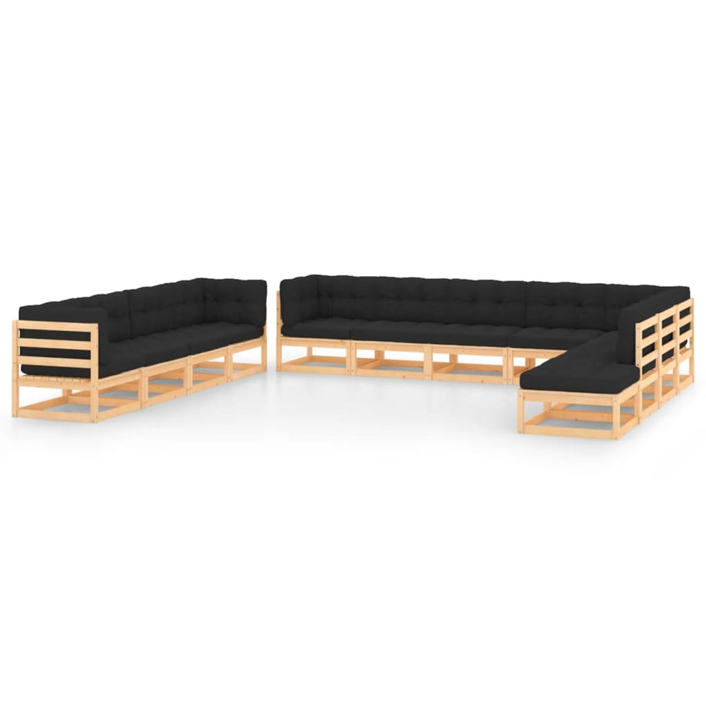 vidaXL Salon de jardin 12 pièces avec coussins, bois de pin massif