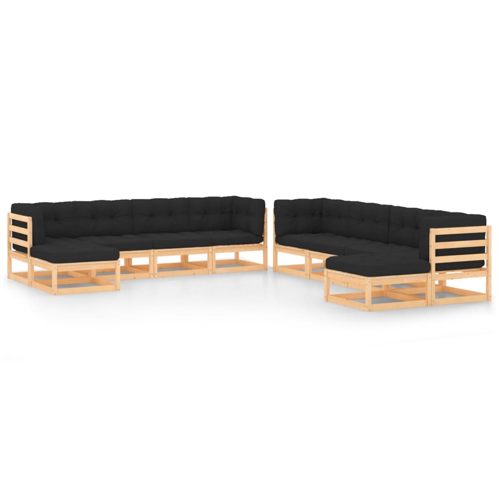 vidaXL Salon de jardin 10 pcs avec coussins Bois de pin massif