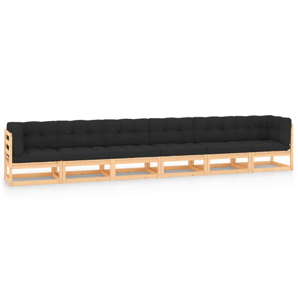 6-tlg. Garten-Lounge-Set mit Kissen Massivholz Kiefer