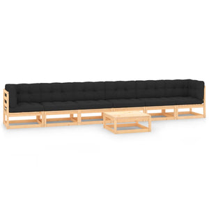 7-tlg. Garten-Lounge-Set mit Kissen Massivholz Kiefer