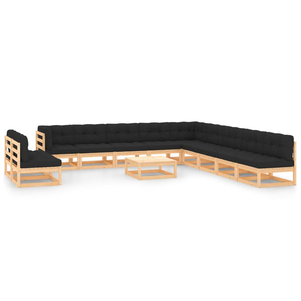 12-tlg. Garten-Lounge-Set mit Kissen Massivholz Kiefer
