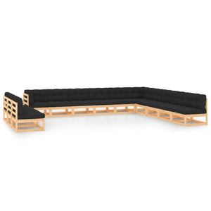 13-tlg. Garten-Lounge-Set mit Kissen Massivholz Kiefer