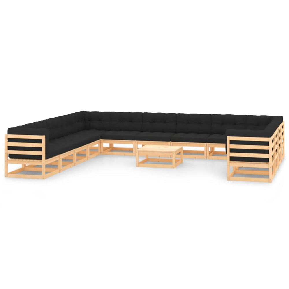 vidaXL Salon de jardin 14 pcs avec coussins Bois de pin massif