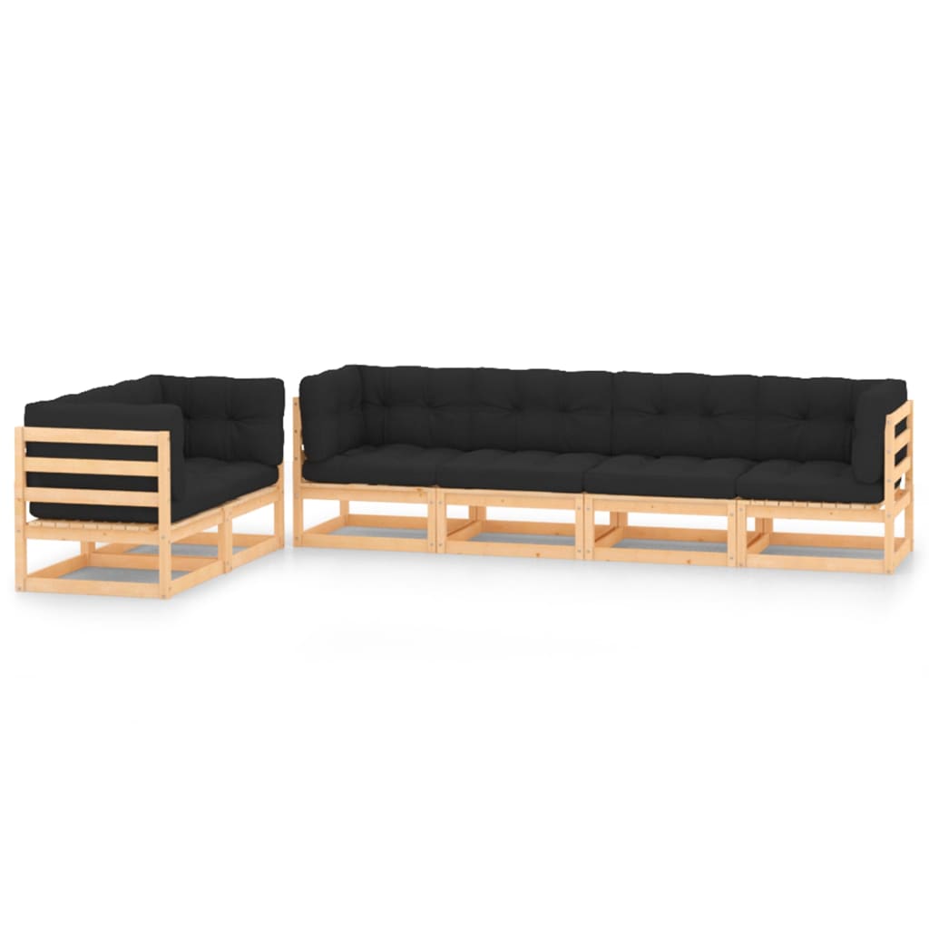 6-tlg. Garten-Lounge-Set mit Kissen Massivholz Kiefer