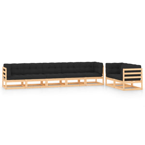 7-tlg. Garten-Lounge-Set mit Kissen Massivholz Kiefer